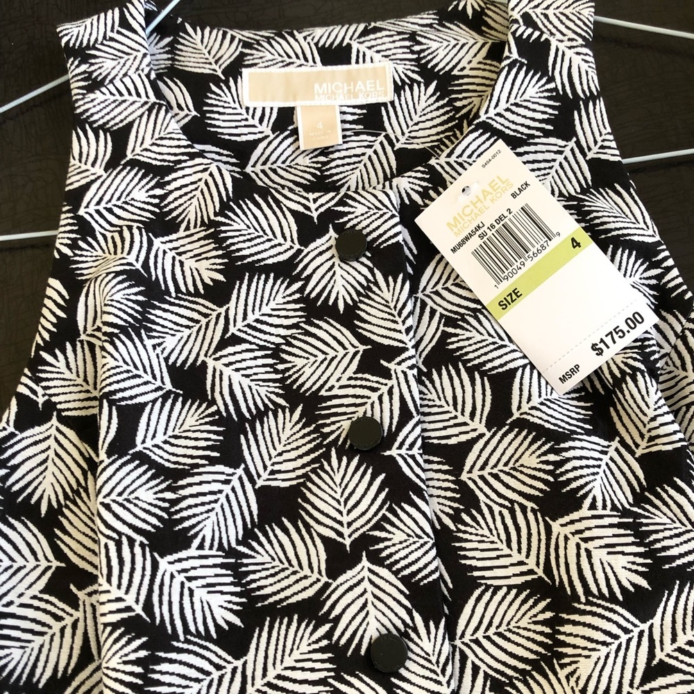 MICHAEL KORS- black and white leaf print dress